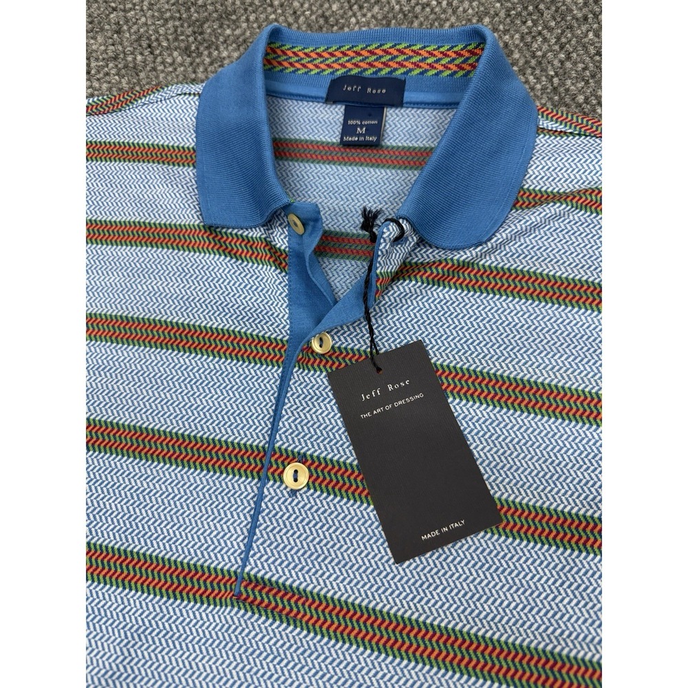 Jeff Rose Men's Medium Cotton Golf Polo Shirt Italy Geometric Striped Multicolor